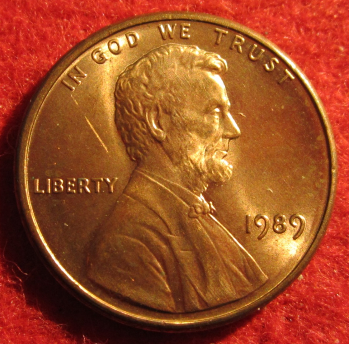 1989 (P) Lincoln Memorial Cent/Penny - Uncirculated - Red - Actual coin C756