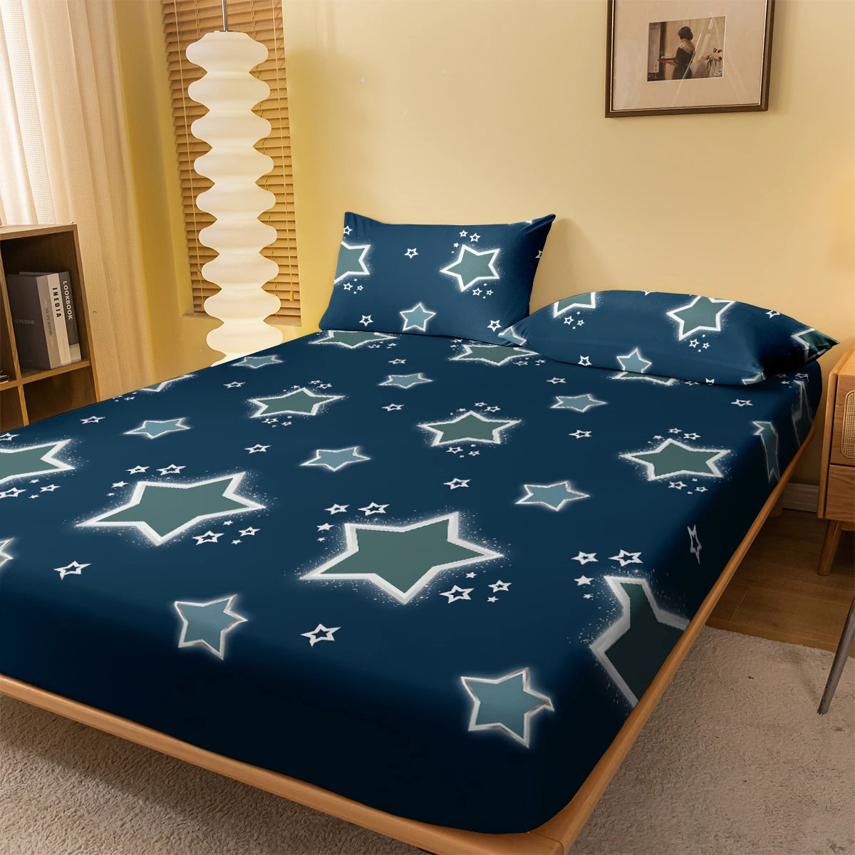 1 Simple modern star printed matte Fitted Sheet, bedroom printed bed cover, bedd