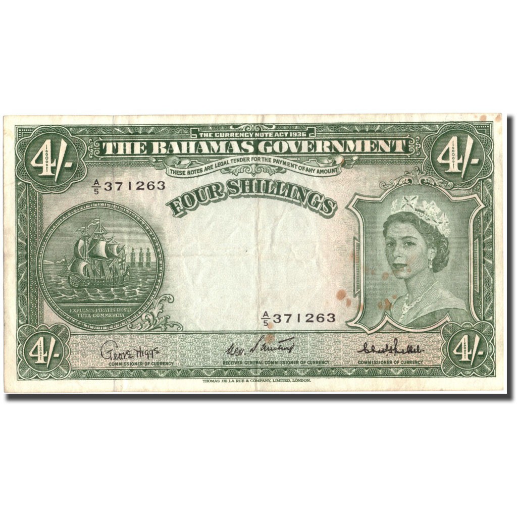 [#214006] Banknote, Bahamas, 4 Shillings, Undated (1953), KM:13c, EF