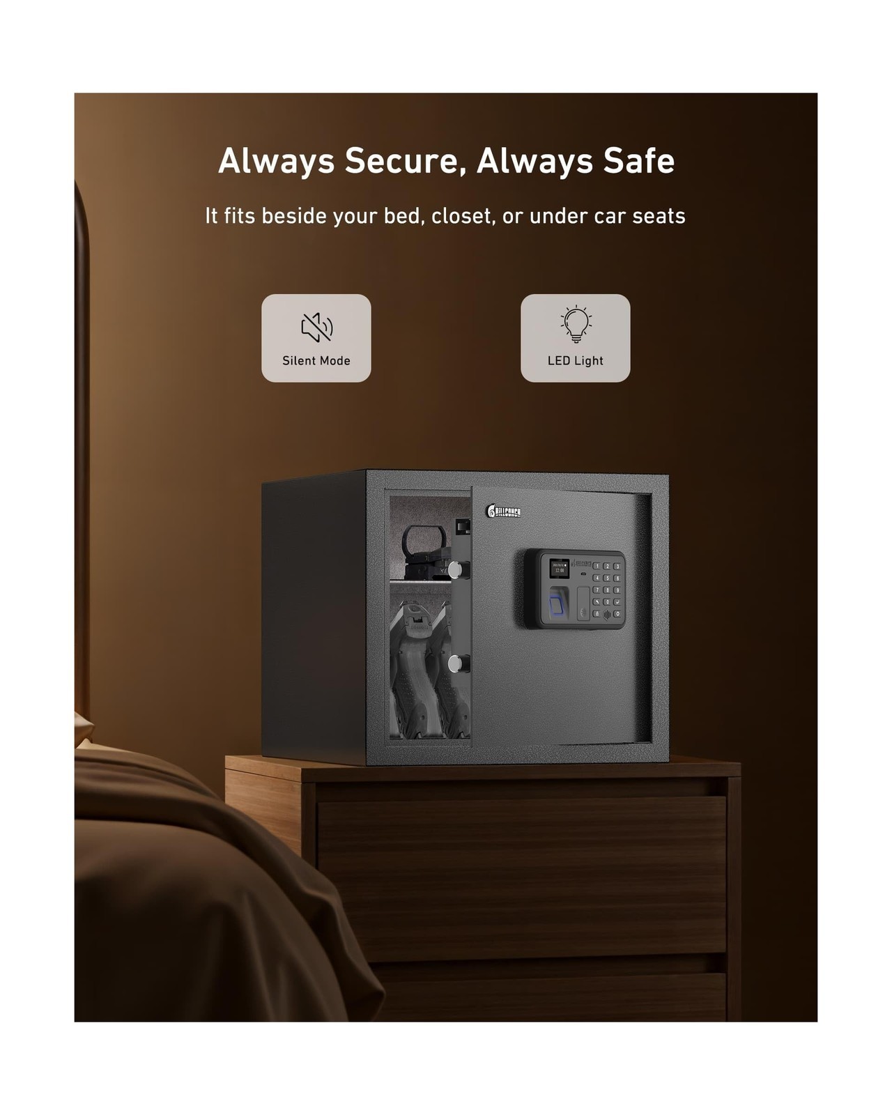 Billconch Smart Gun Safe for Multiple Pistols - Biometric Automatic Lock Safe...