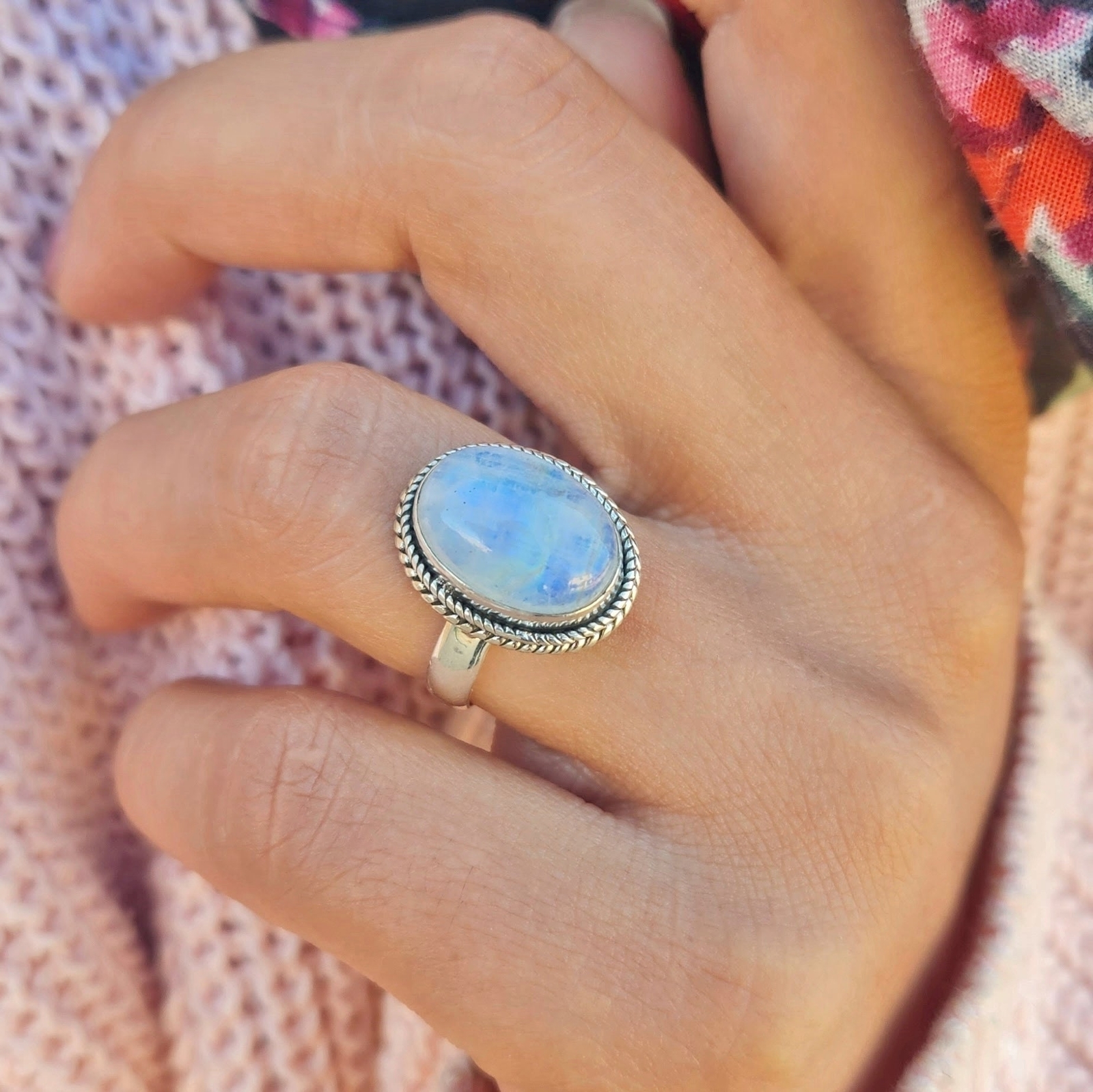 Genuine Moonstone Ring 925 Sterling Silver Statement Ring Ships From USA