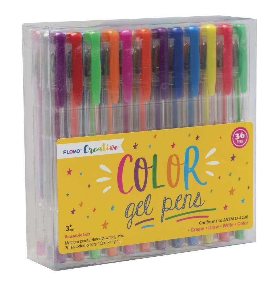 Flomo Creative Color Gel Pens 36 Assorted Vibrant Colors Medium Point Quick Dry