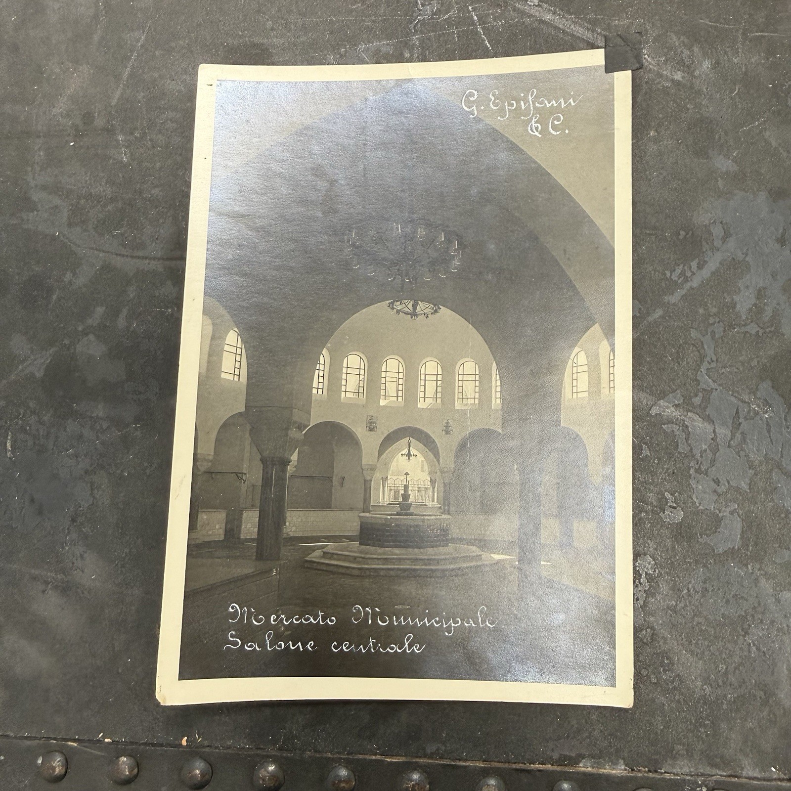 Original WWII Era Italian Postcard Municipal Market Central Hall Benghazi Lybia