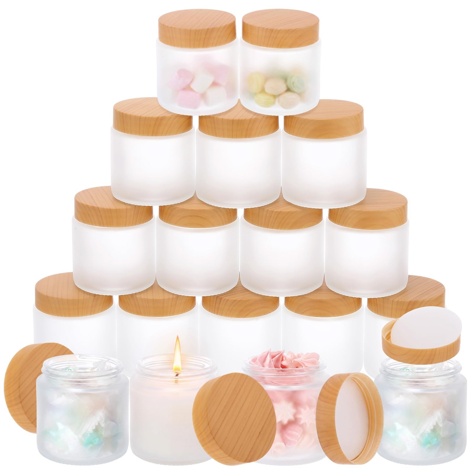 Tioncy 12 Pcs 4oz Empty Cosmetic Container Glass Candles Jars with Wood Grain...