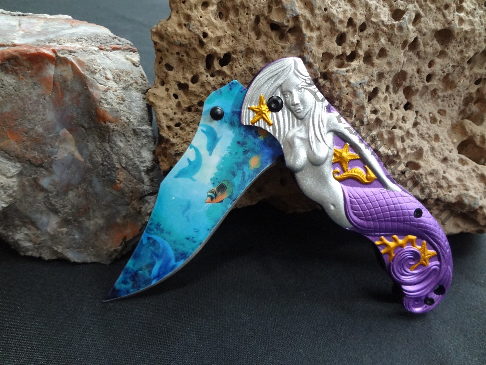 Mermaid Silver Tone Body Purple Tail Knife Ocean Marine Ladies Summer Time Beach