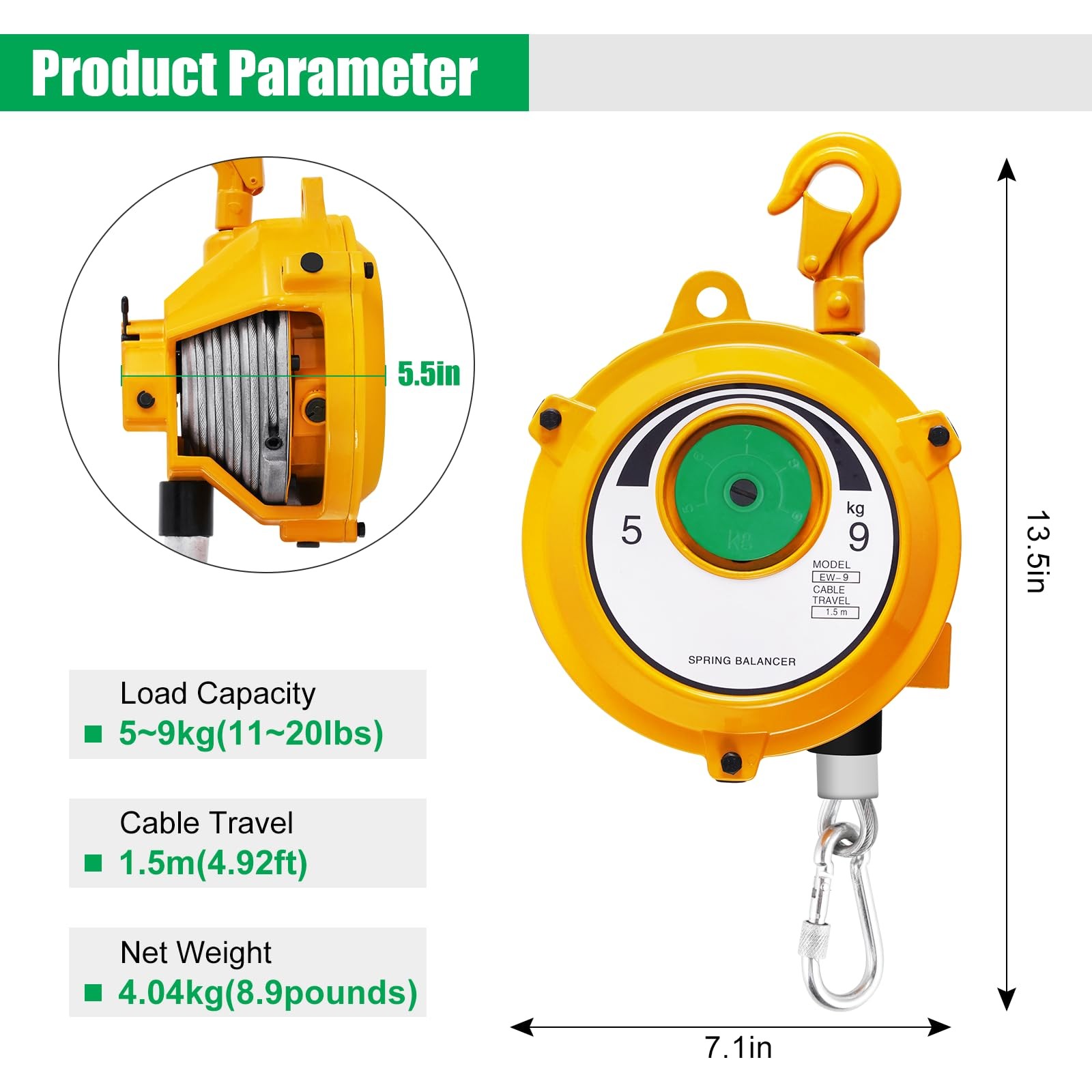 Retractable Spring Balancer 5~9kg(11~20lbs) Hanging Tool Spring Balancer Bala...