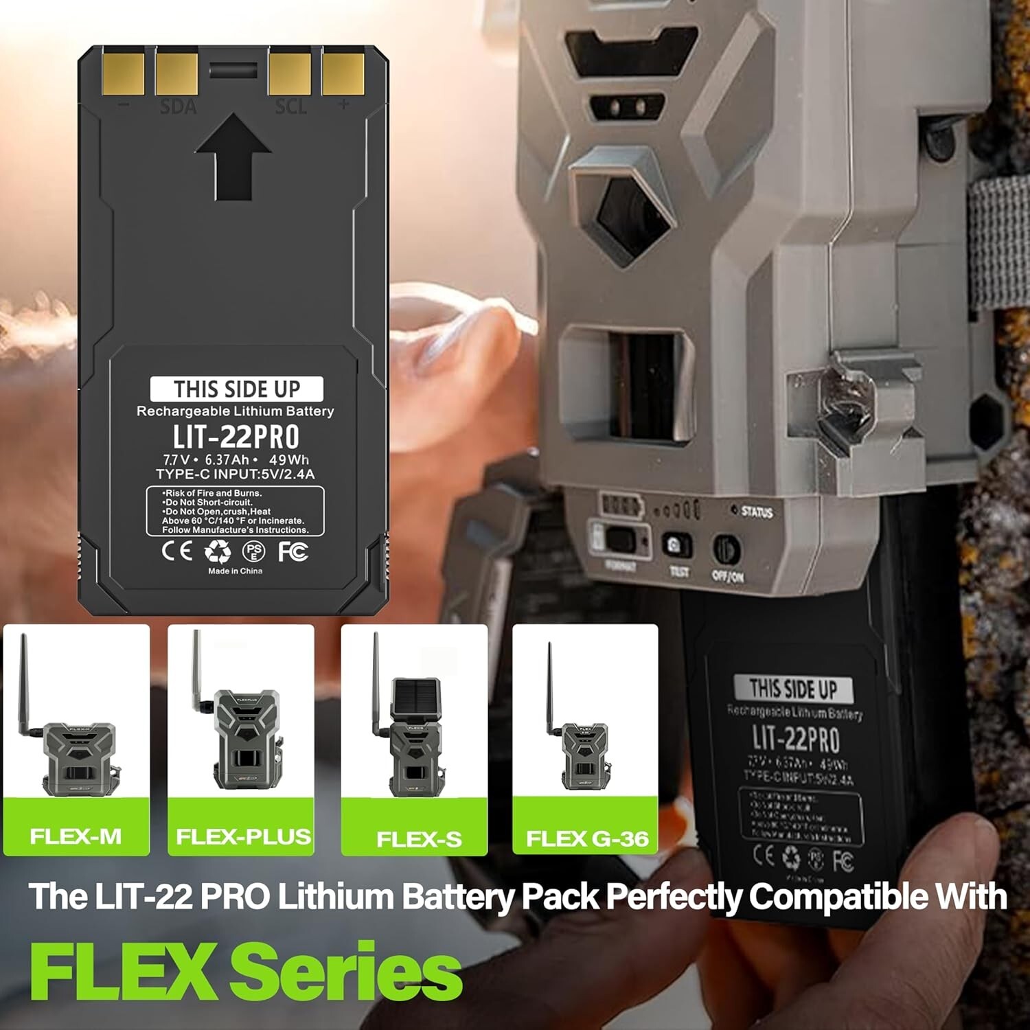 4-Pack Rechargeable LIT-22 Battery Compatible with Trail Camera Flex-M Flex G-36