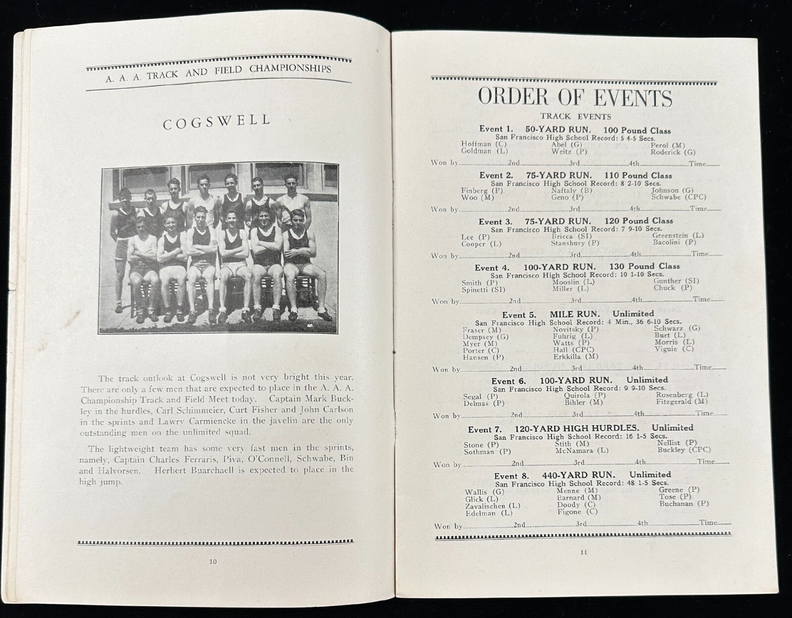 1929 SF High School AAA Track and Field Championships Official Program
