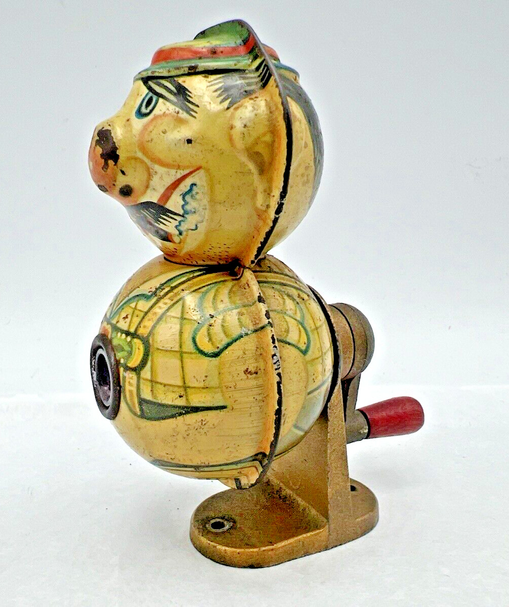 Vintage Tin Pencil Sharpener 4” Tall Smoking Bavarian Man KUM West Germany