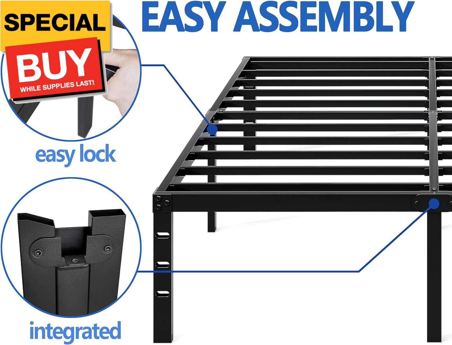 Metal Bed Frame,Queen Size Bed Frame with Storage Space,Heavy Duty Sturdy Mattre