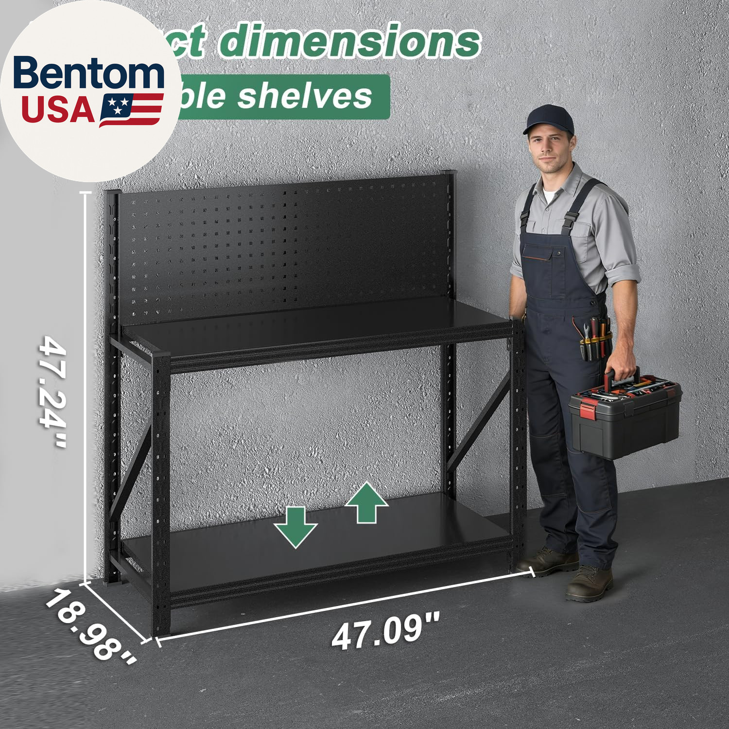 Work Bench with Pegboard,Heavy Duty 3000Lbs Capacity Workbench Adjustable Shelve