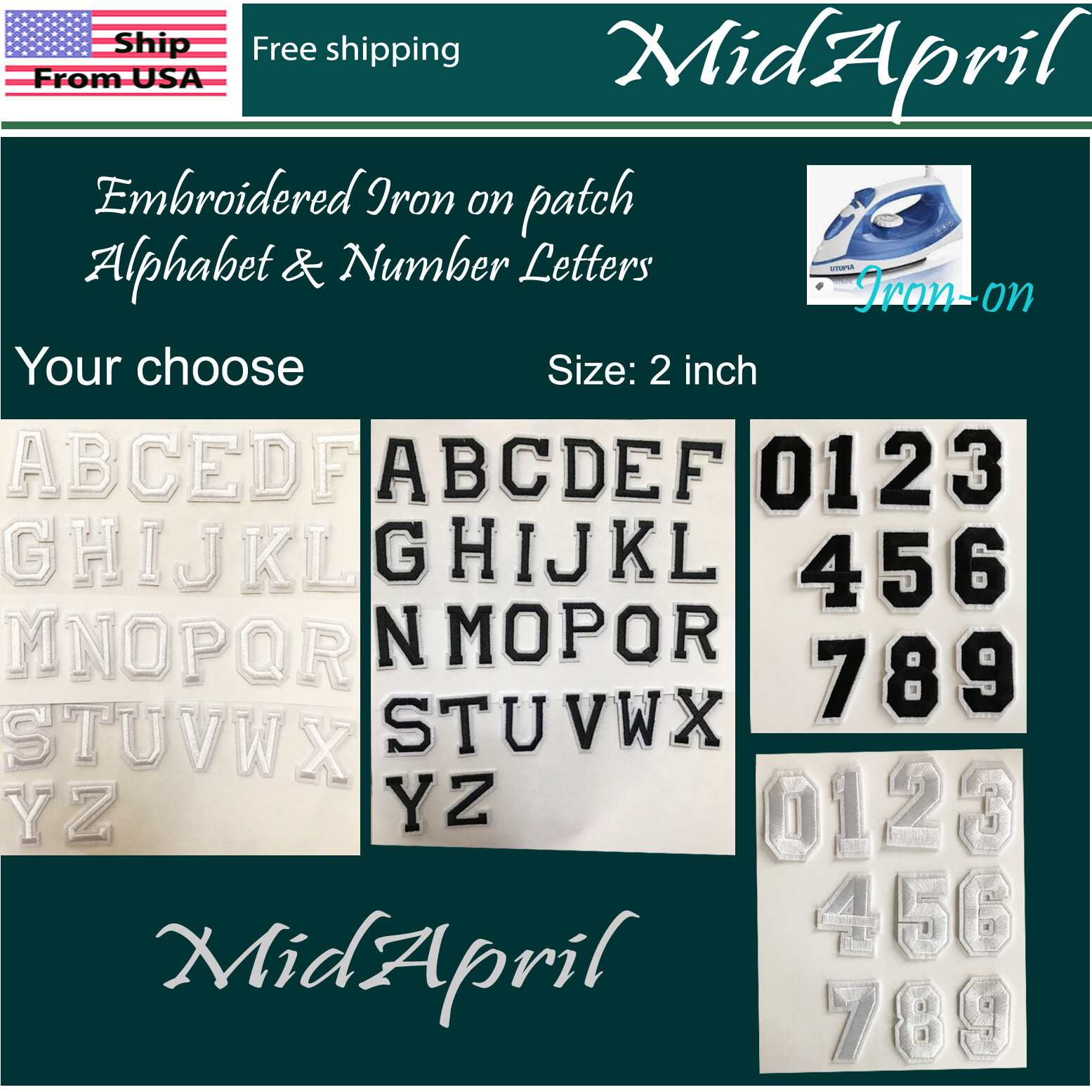 2" Embroidered patch Alphabet Letters  Iron on Your Choose