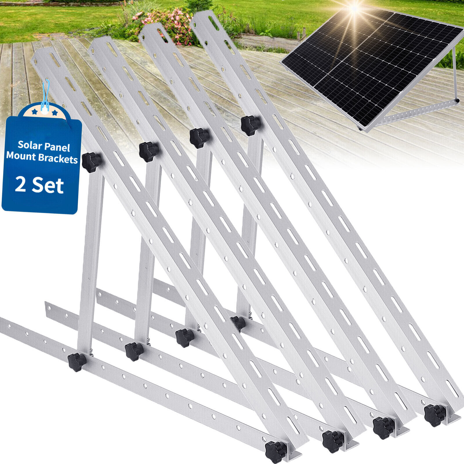 2 Set Adjustable Solar Panel RV Tilt Mounting Rack Bracket Rooftop Flat Surface