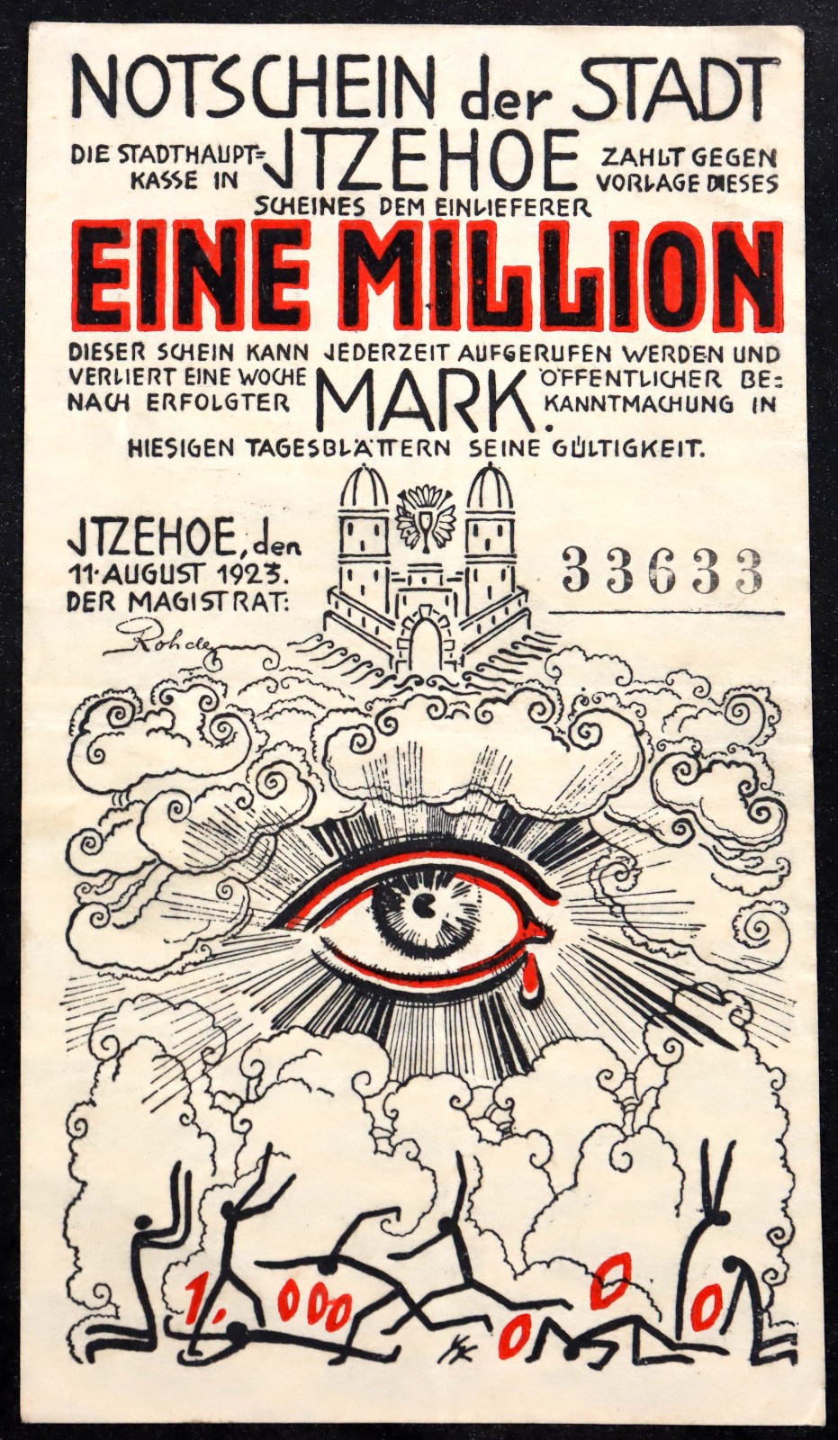 ITZEHOE 1923 WENZEL HABLIK Art! "Bleeding All-Seeing Eye" 1 Million Mark Notgeld