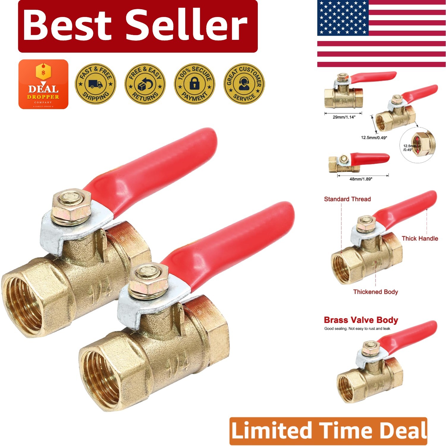 Effortless Installation Brass Ball Valves - 2 Pack for Home Improvement Projects