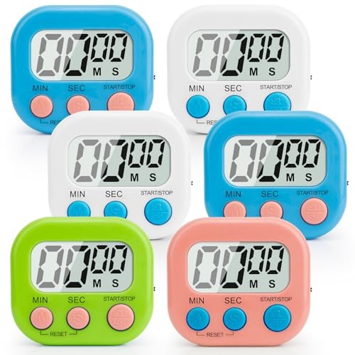 6 Pack Digital Kitchen Timer Multi White-2pcs & Blue-2pcs & Pink & Green