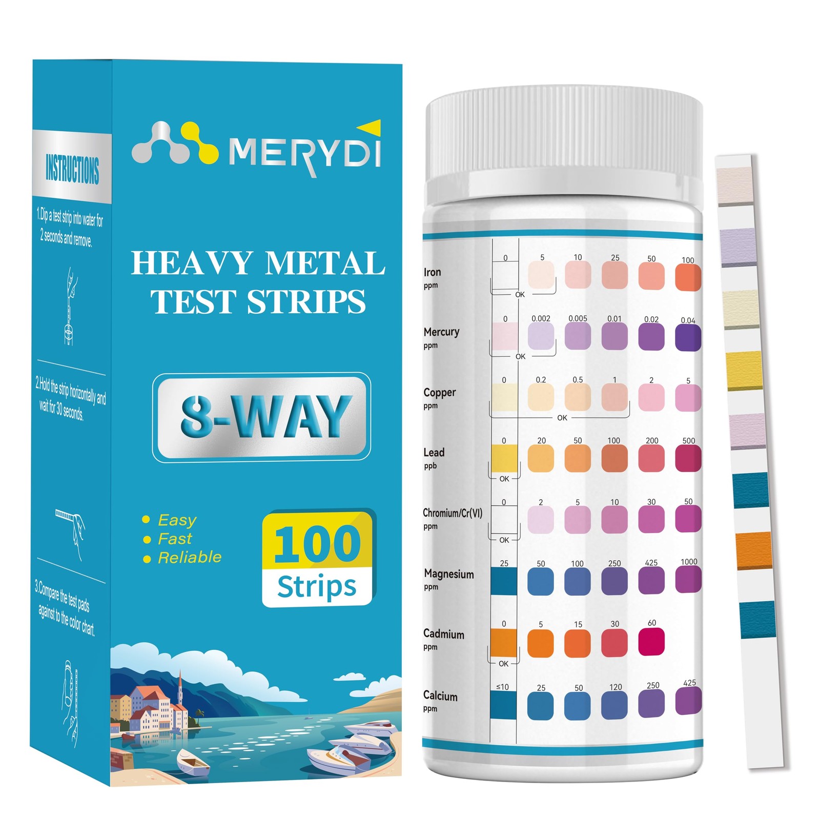 Heavy Metals Water Test Strips (8 Tests) - 100ct Home Testing Kit for...