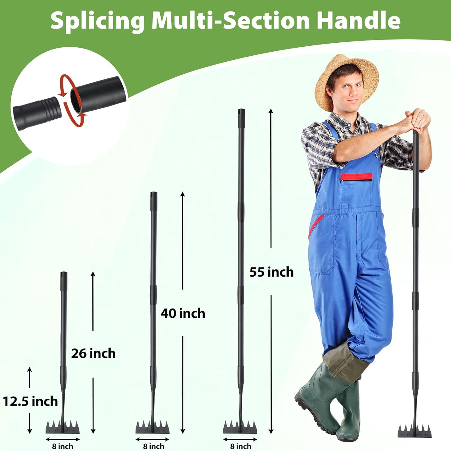 Manual Weeder Tool,6 Tines Garden Weeding Rake with Sharp Blade,55 Inch Long ...