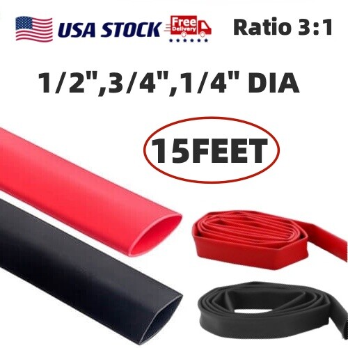 15ft Dual Wall 3:1 Ratio Marine Grade Heat Shrink Tubing Adhesive Glue Tube Kits