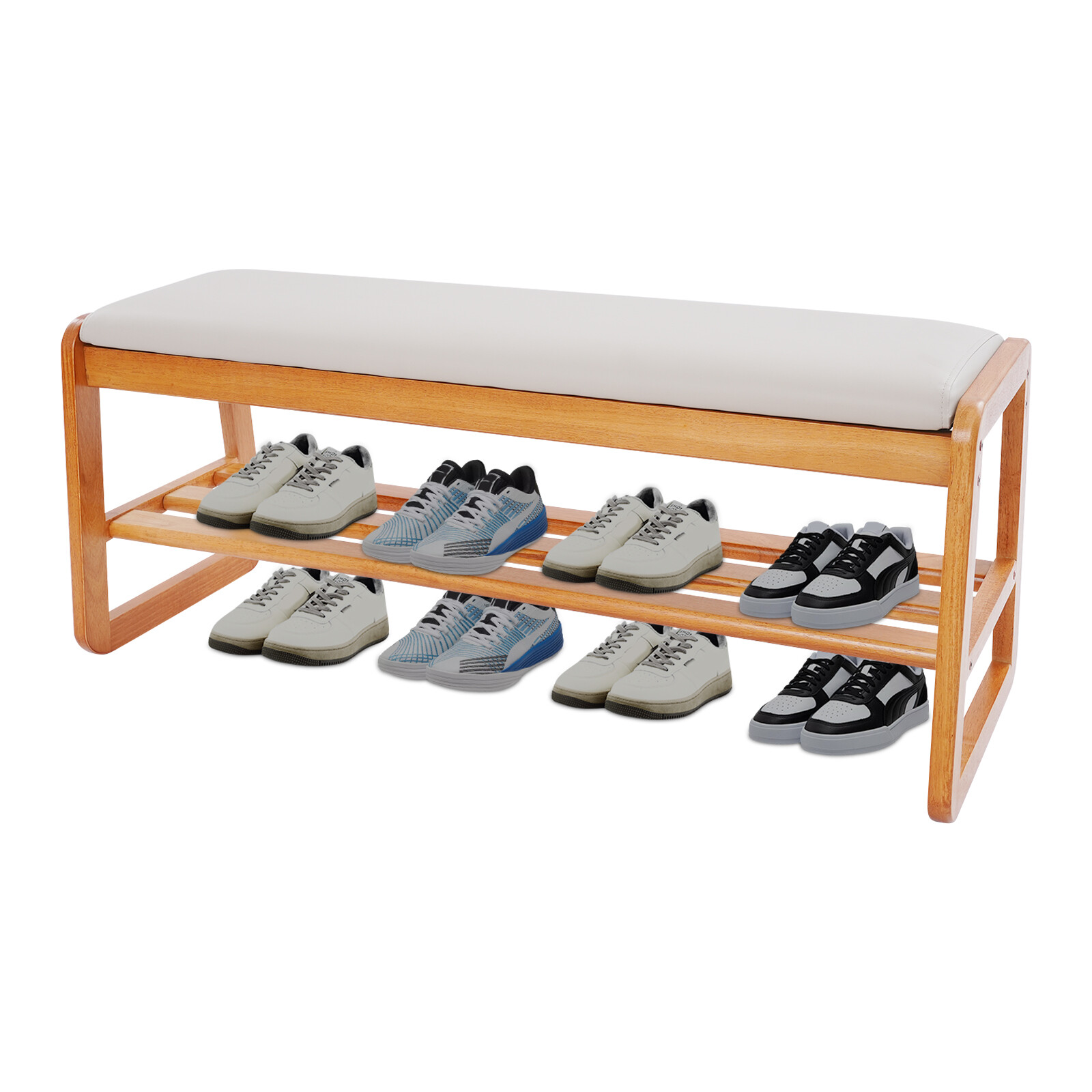2 Tier Shoe Rack Bench, Shoe Bench with Cushion, Shoe Storage Bench