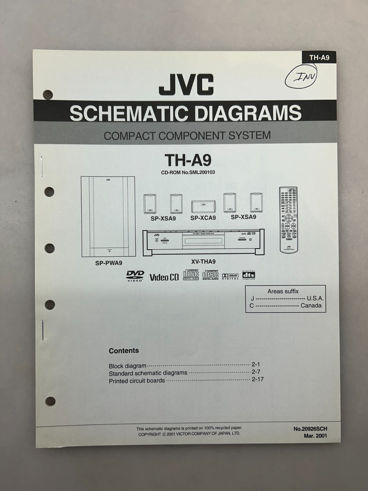 JVC TH-A9 Original Schematics Free Shipping