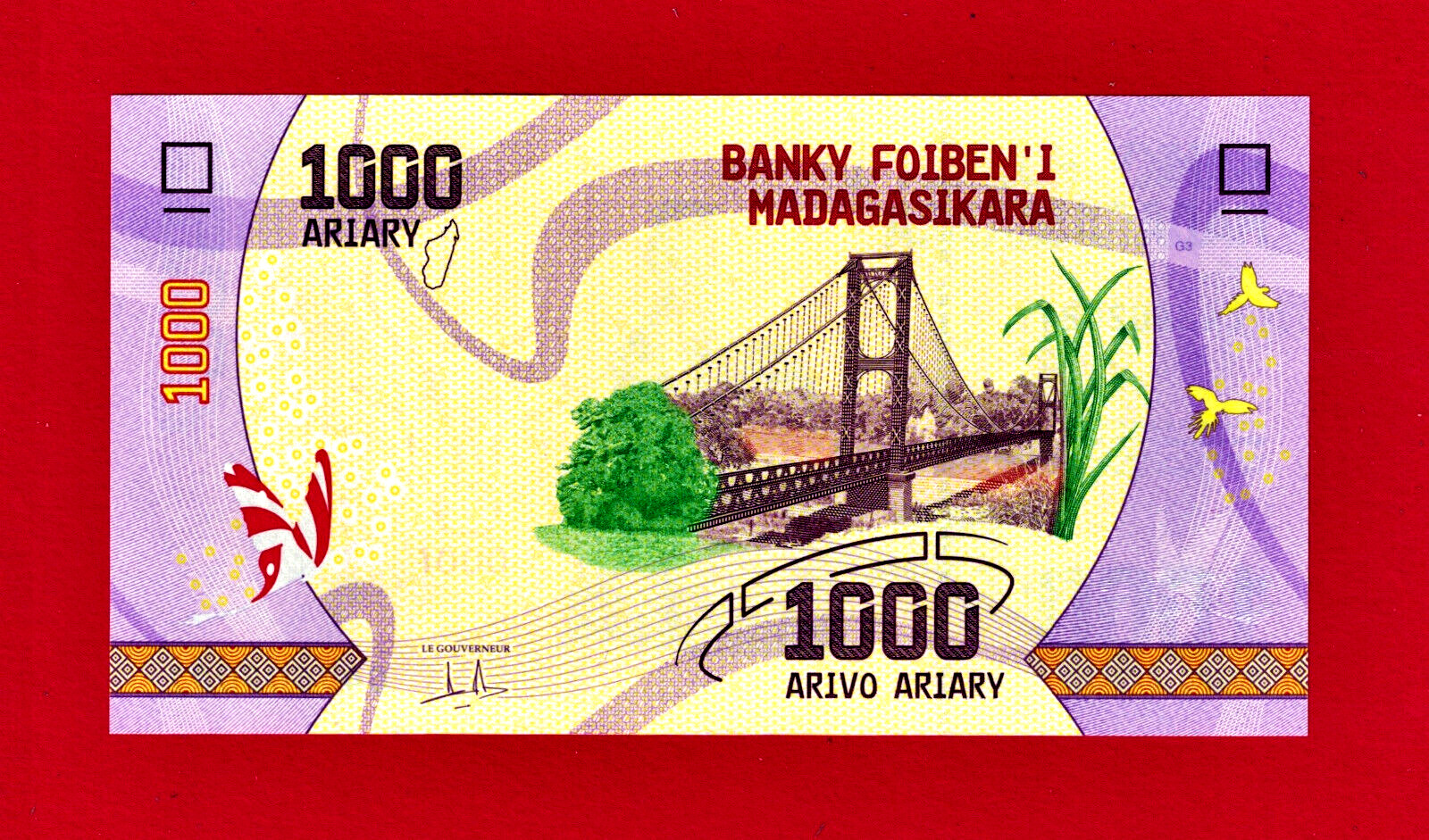 1000 Ariary 2017 Madagascar UNC Note - Sign: André Hervé Rasolofondraibe, P-100a