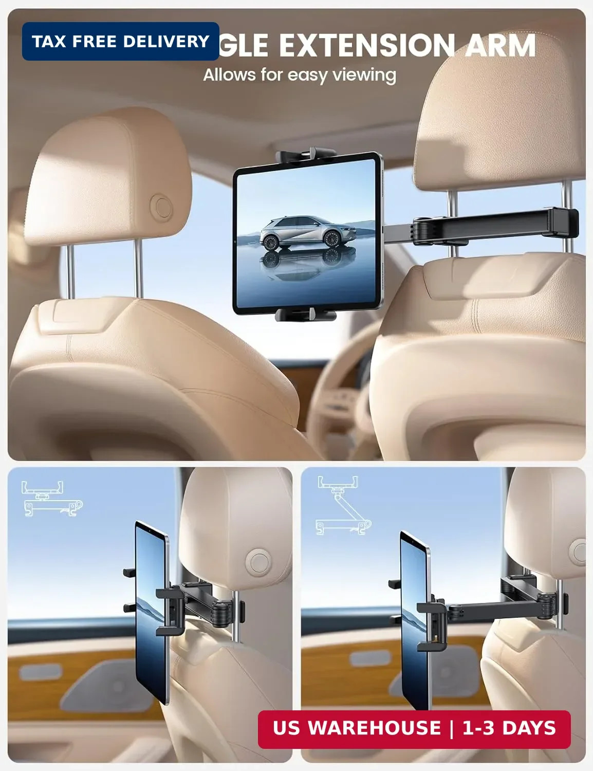 Lamicall Car Headrest Tablet Holder - [Lockable] [Thick Case Friendly] [Foldable