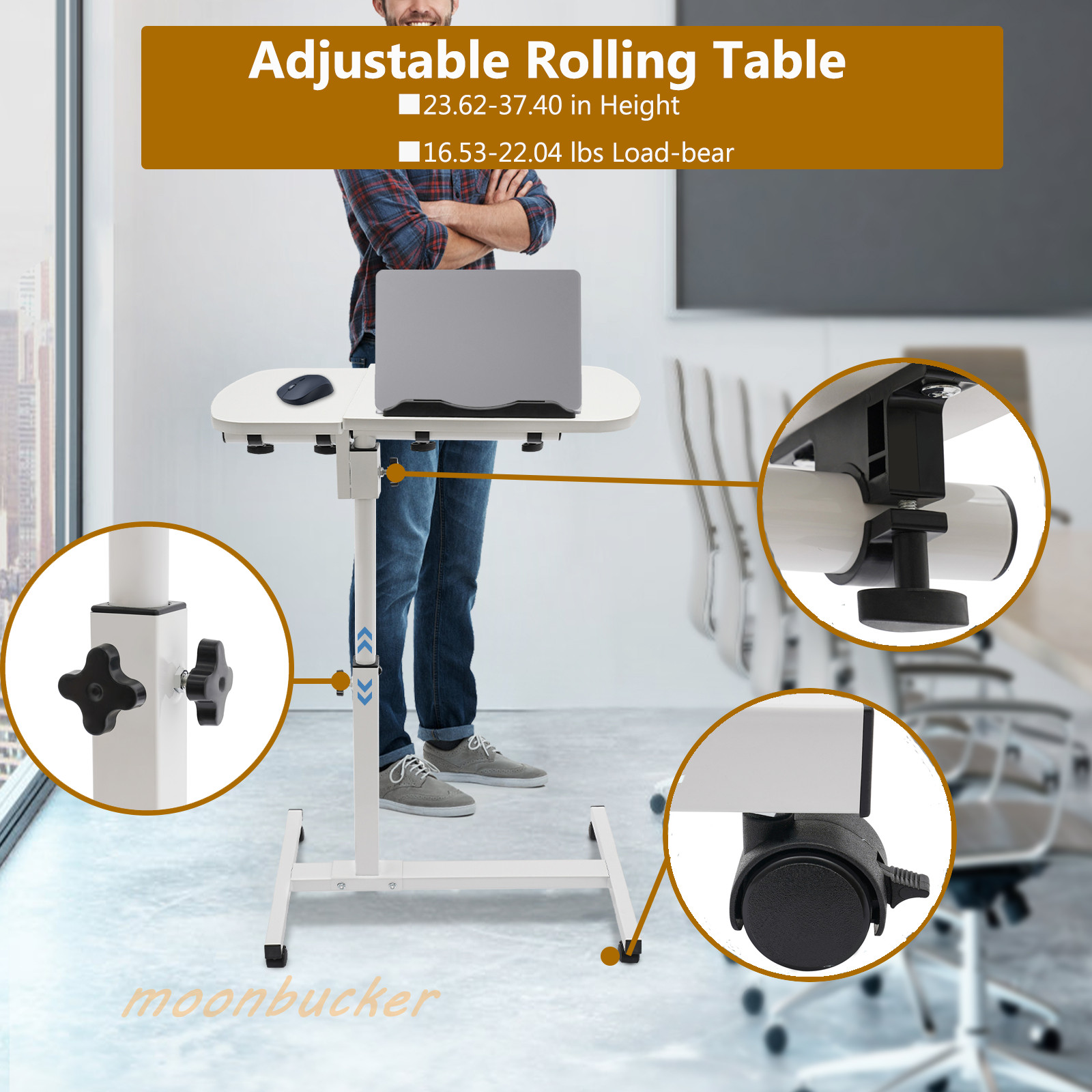 Rolling Laptop Desk Stand Sofa Table Overbed Food Tray Rack Height Adjustable