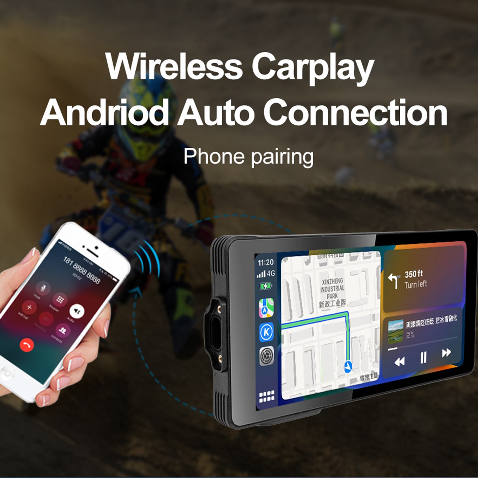 5.5 Inch Motorcycle Navigation GPS Wireless Carplay Android Touch Screen + TPMS