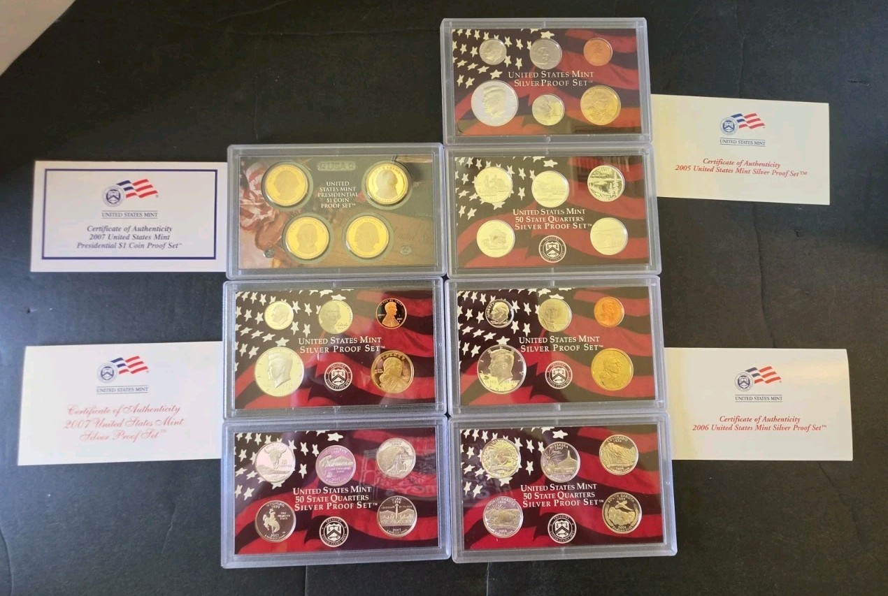 Lot Of 3 UNITED STATES MINT SILVER PROOF SETS: 2005, 2006 & 2007 (35 Coins)