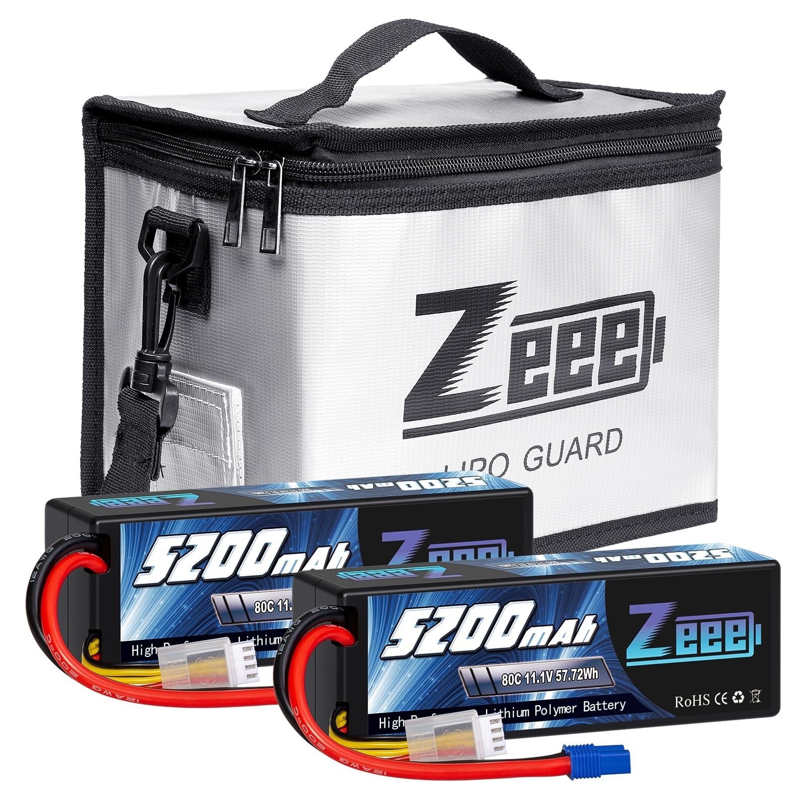 Zeee 3S Lipo Battery 5200mAh 11.1V 80C Hard Case Battery EC3 Connector 2 Pack...