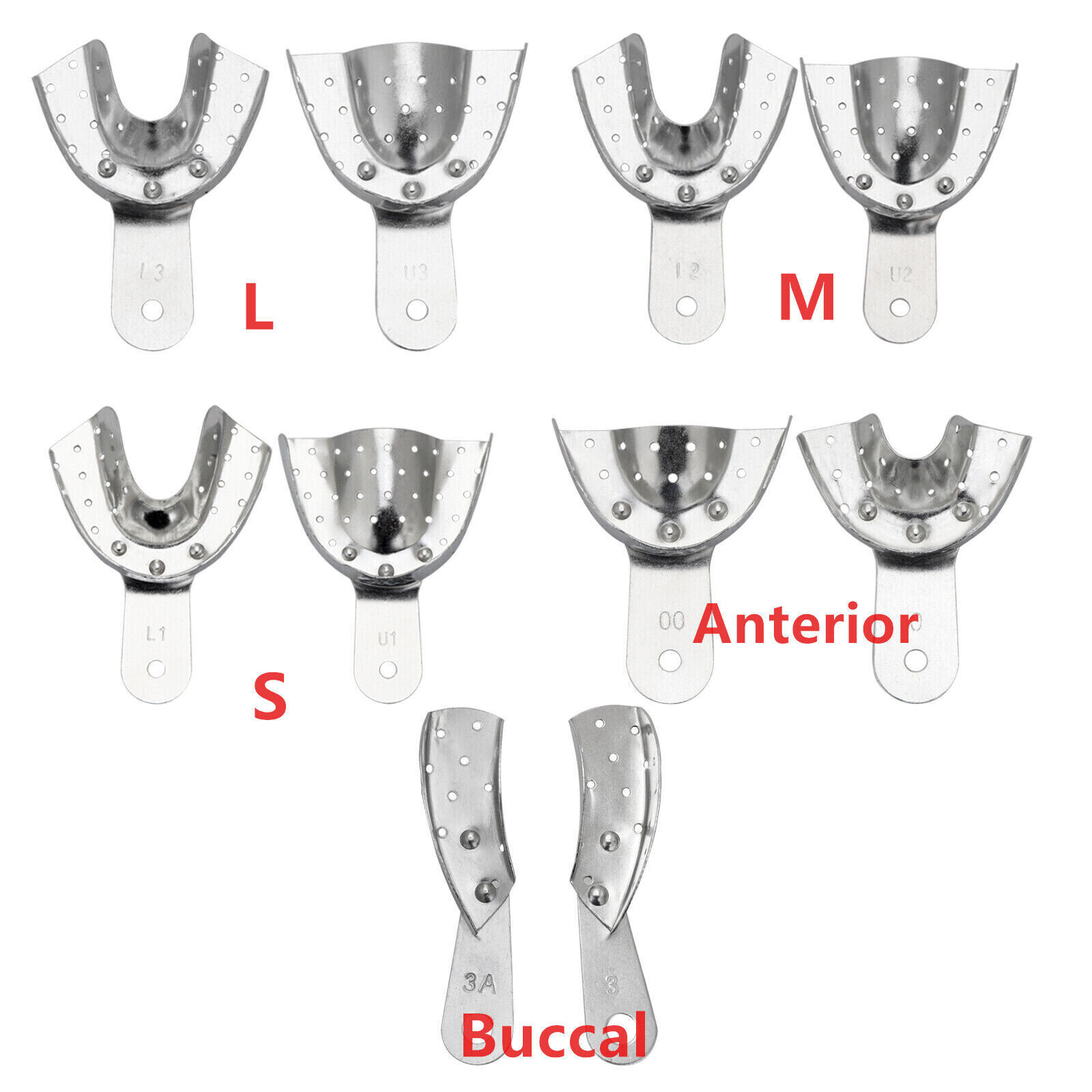 10 Pcs Dental Lab Impression Trays Aluminium Alloy Without Holes Upper And Lower
