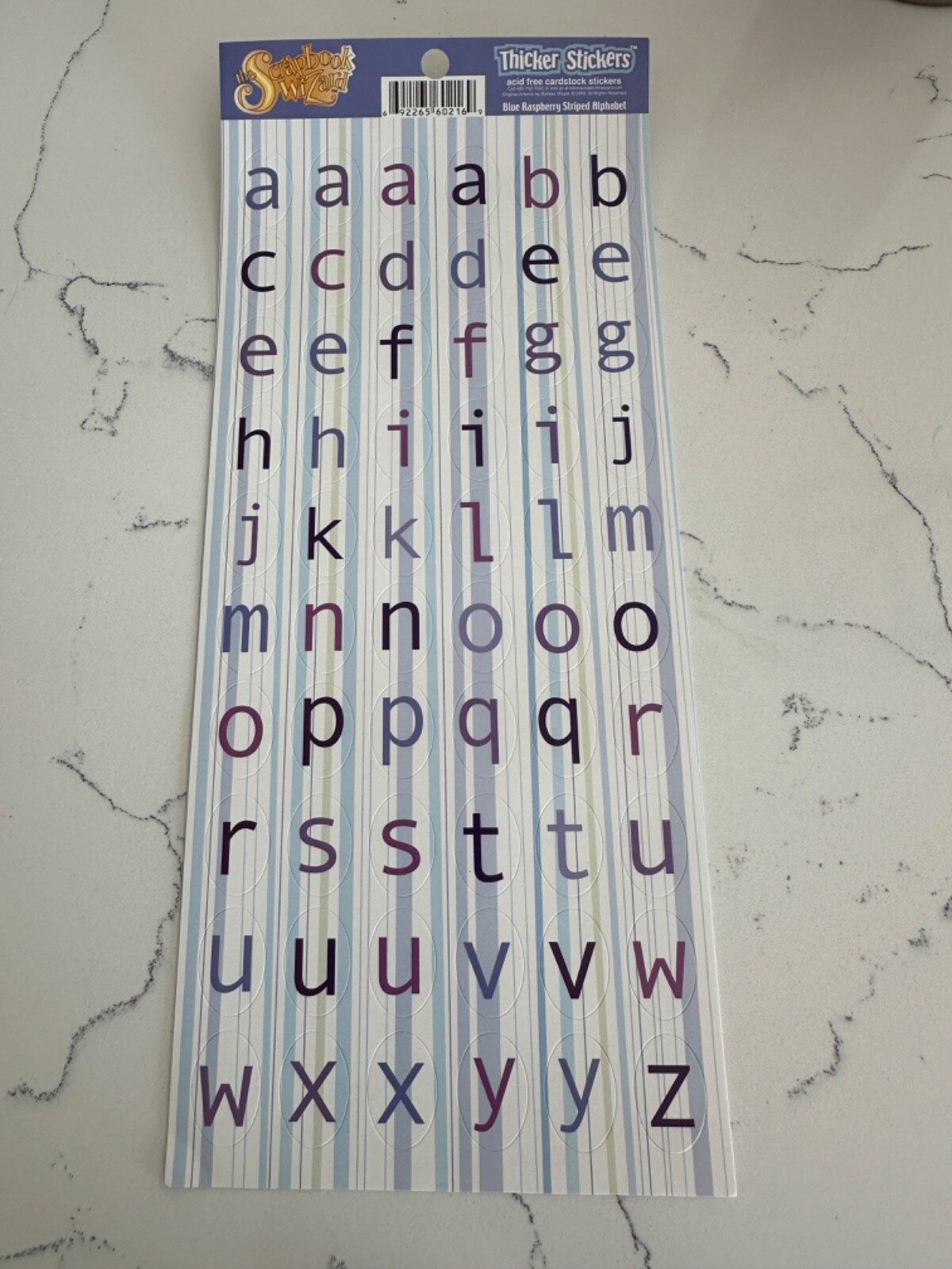 Scrapbook Wizard Thicker Stickers Blue Raspberry Striped Alphabet Scrapbooking