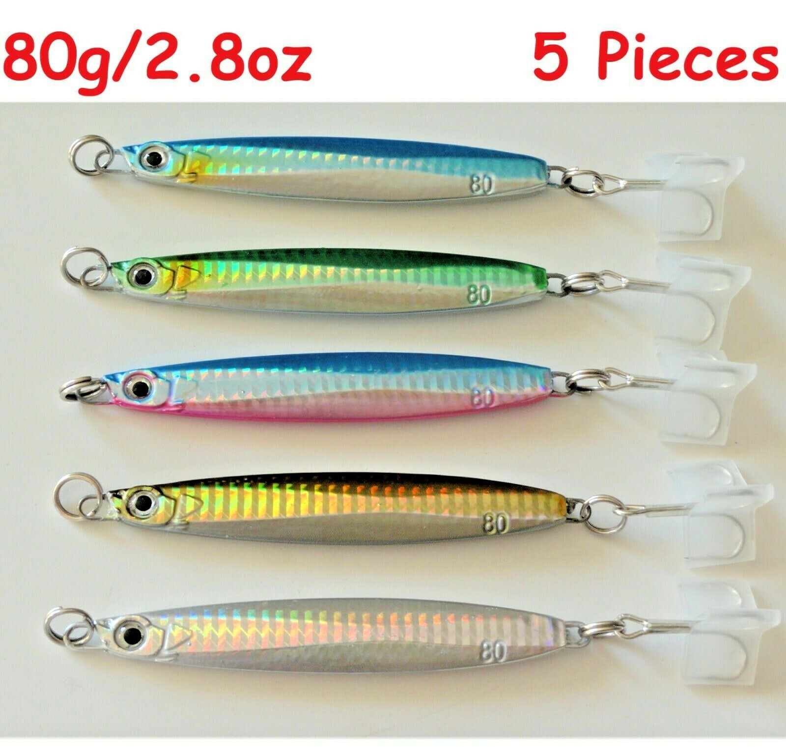 5 pcs Colt Sniper Metal Jig 80g /2.8oz Knife Vertical Fishing Lures 5 Colors