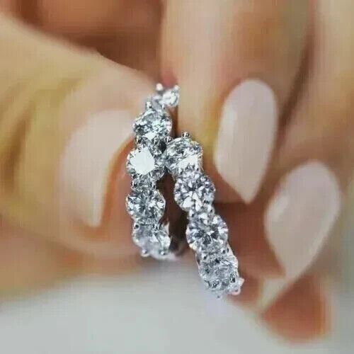 4 CT Round Cut Lab-Created Diamond Huggie Hoop Earrings 14k White Gold plated