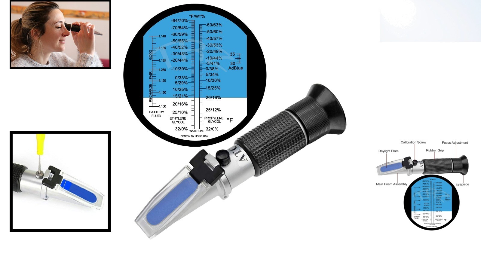Multi-Fluid Refractometer for Antifreeze & Battery Testing – Compact and Durable