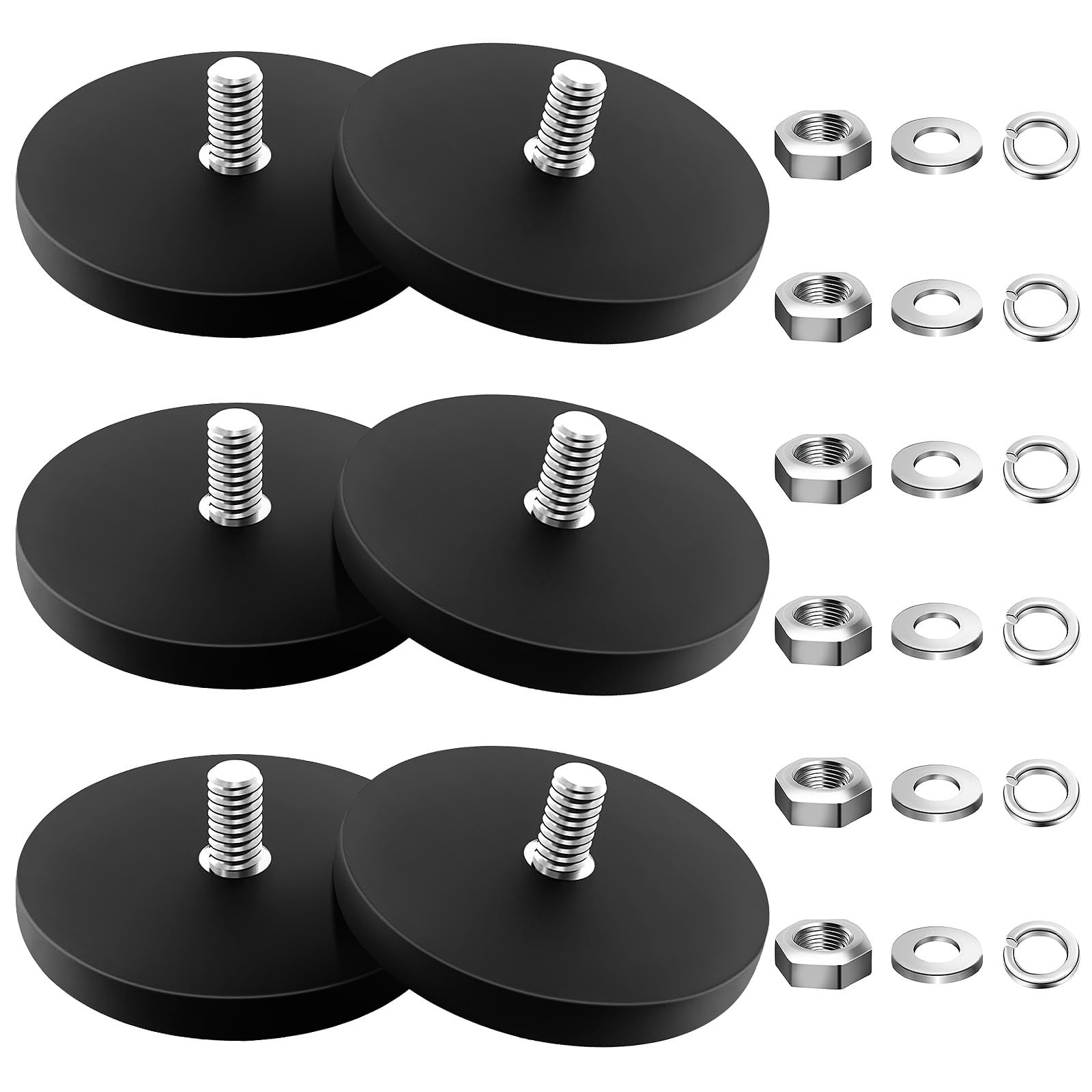 6Pcs Rubber Coated Magnets, 2.6 Inch Adhesive Power 65LBS Anti-Scratch Neodymium