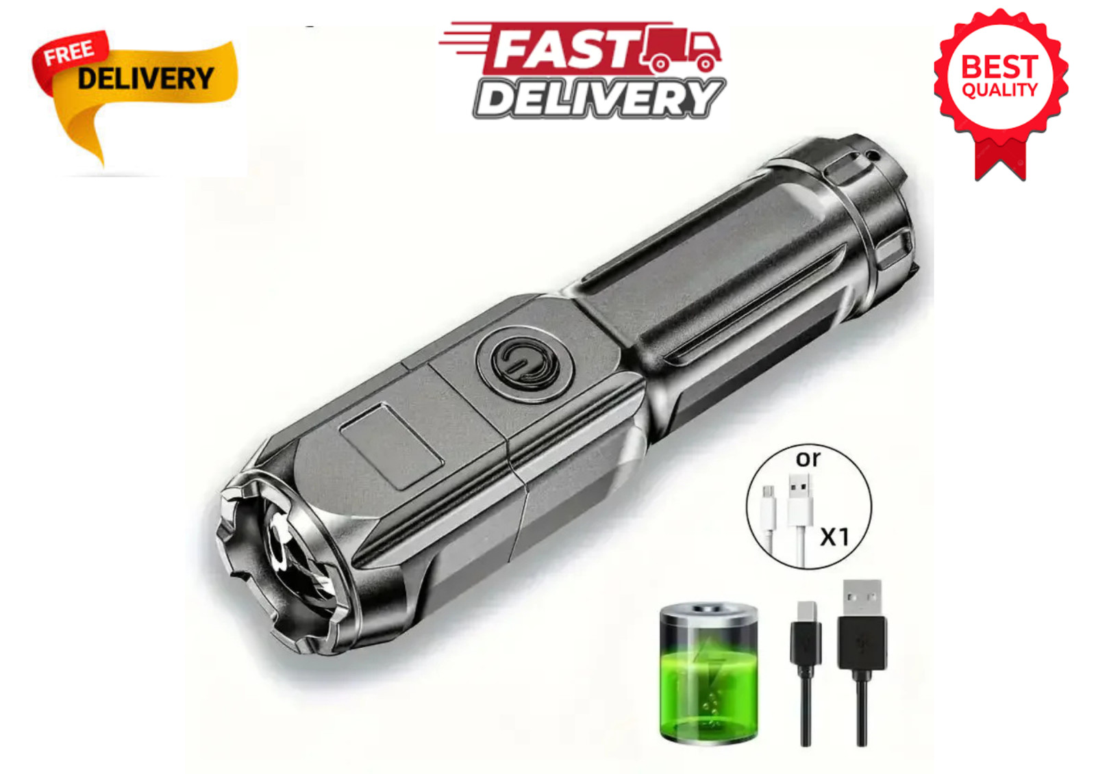 Powerful LED Flashlight Rechargeable USB Waterproof Zoom Fishing Hunting Camping