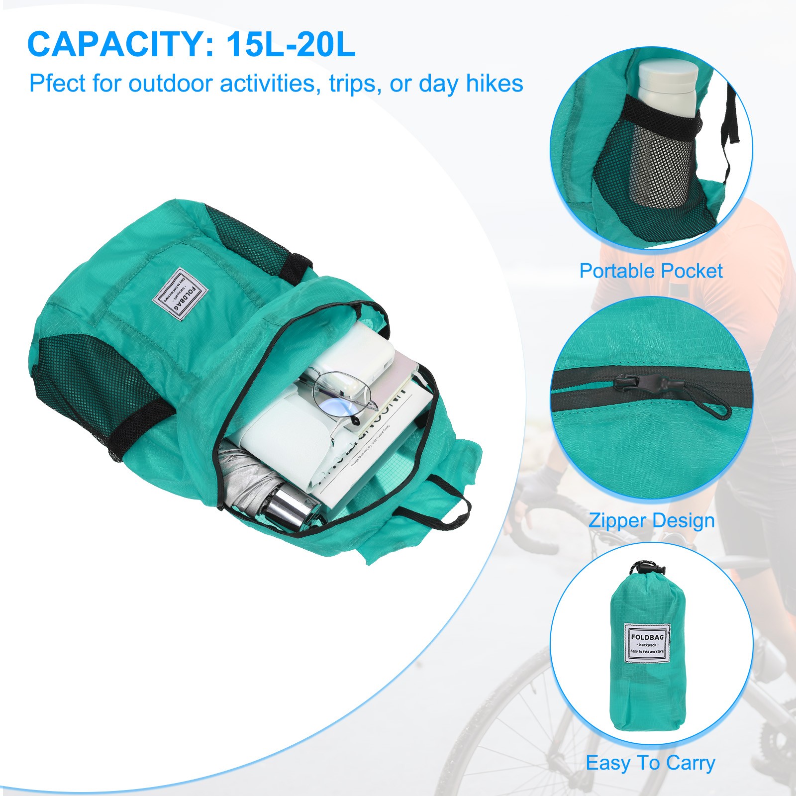 Hiking Backpack Lightweight Portable Backpack for Hiking Camping Lake Blue