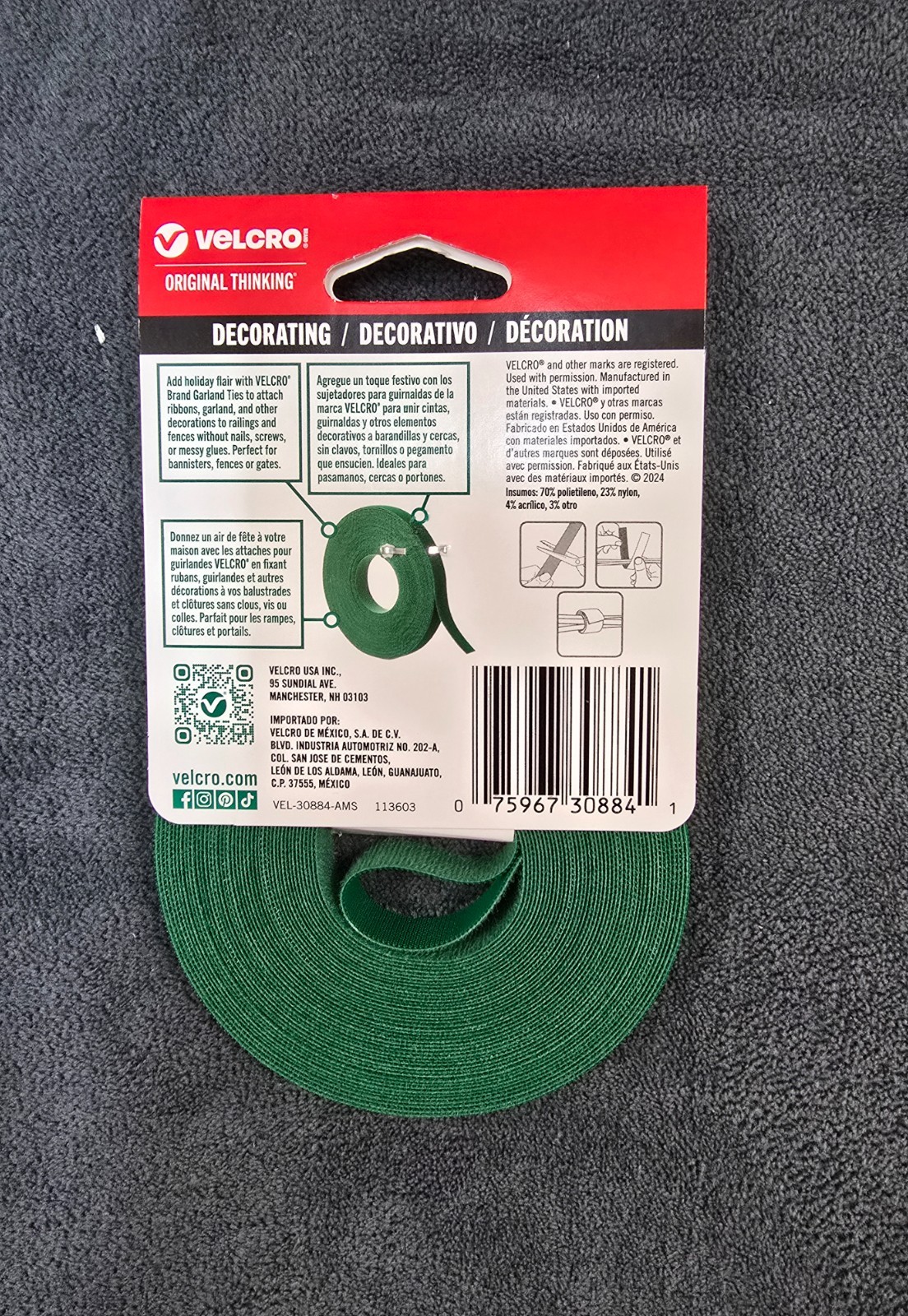 Velcro 1/2 in. x 30 ft. Hook and Loop Green Garland Tie