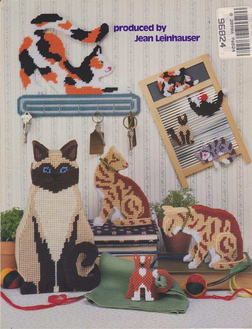 VTG!!OOP!!! PLASTIC CANVAS CATS MAGNETS/TISSUE COVER SO MUCH MORE!!!