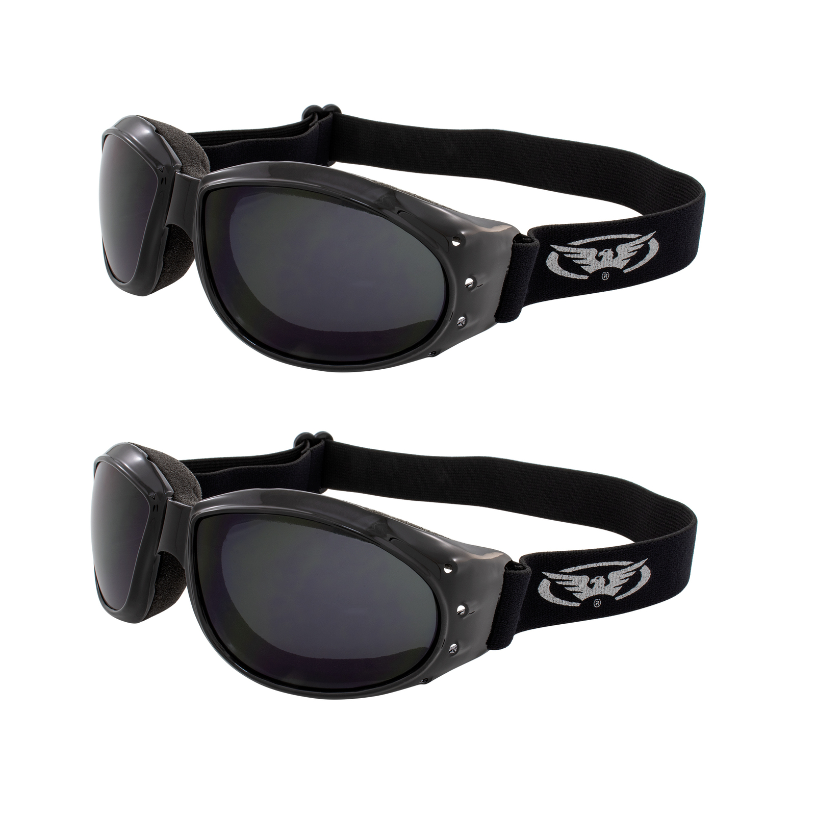 Two Motorcycle Riding Foam Padded Goggles Sun Glasses SUPER DARK lens