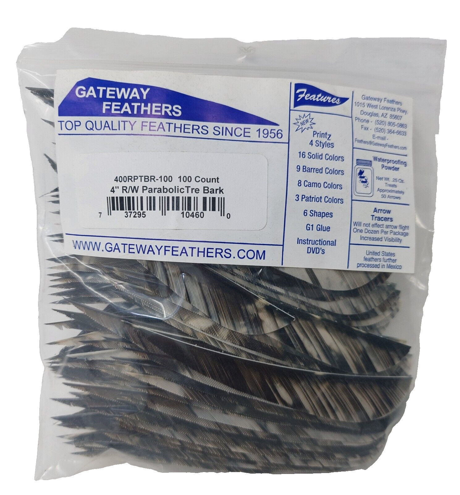 100 Pack Gateway Feathers 4" Right Wing: Parabolic Camo Tre Bark 400RPTBR-100
