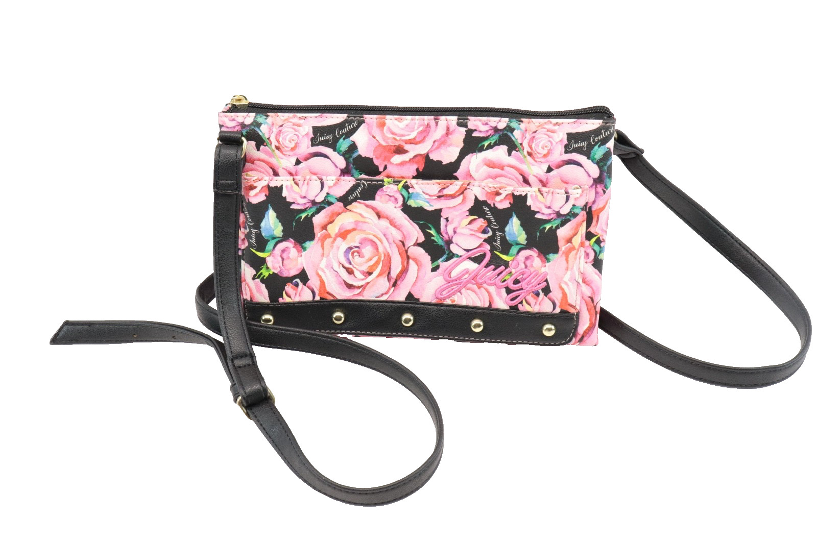 Juicy Couture Pink Rose Floral Crossbody with Black Strap
