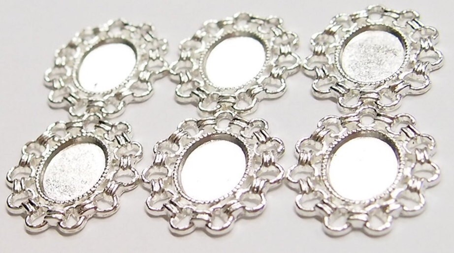 15- 14x10mm Silver Cable Lock Pendant Settings for Cameos Cabs Glass 26x23mm