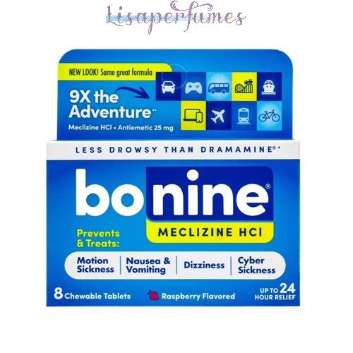 Bonine Meclizine HCI Motion Sickness Relief Chewable Tablet Raspberry 8 Count
