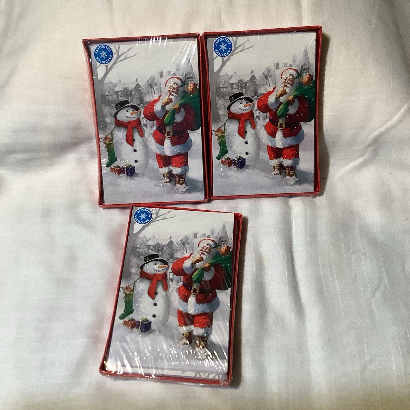 NEW 3 PACKS "MERRY CHRISTMAS" SANTA with SNOWMAN CHRISTMAS CARDS 30 CARDS