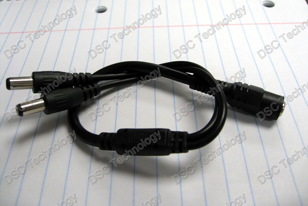 (1)1 Female 2.1mm Jack to 2 Male 2.1mm Plugs CCTV Power