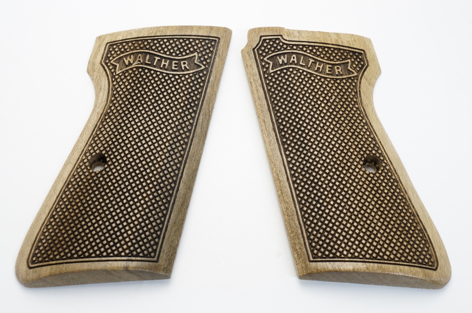 WALTHER PPK/S 22 LR "FINE CHECKERED" WALNUT GRIPS FITS ARKANSAS VERSION