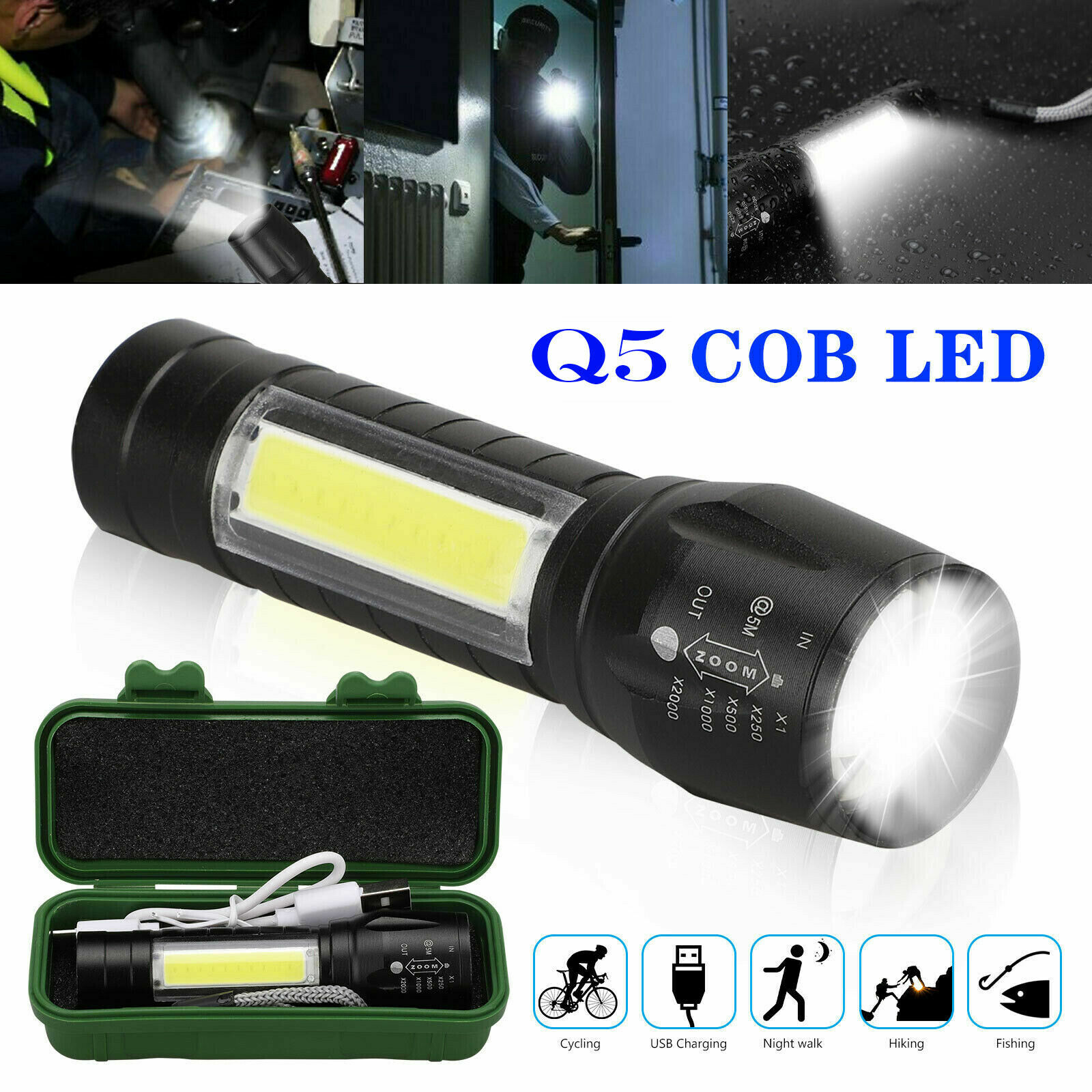 LED Flashlight Tactical Light Super Bright Torch USB Rechargeable COB